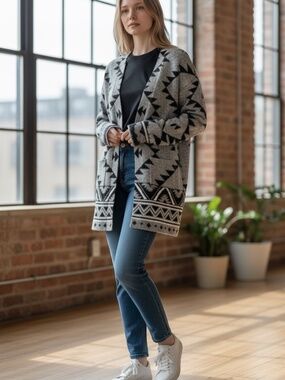 Frye Aztec Cardigan Gray and Black Size S